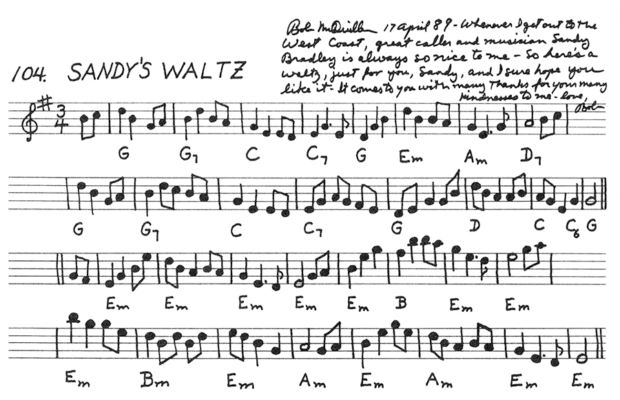 Bob's own chords for Sandy's Waltz, dedicated to Sandy Bradley.