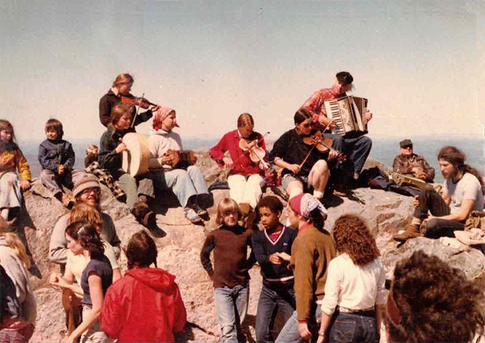 © Mike McKernan. Photo from May 15, 1977. Contra Dance atop Mt. Monadnock, NH.