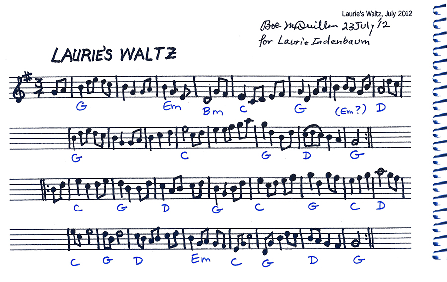 Laurie's Waltz, ©2012, a well-hidden gem, only published in Bob's Big Book of Waltzes. Chord speculations by Deborah Maynard.