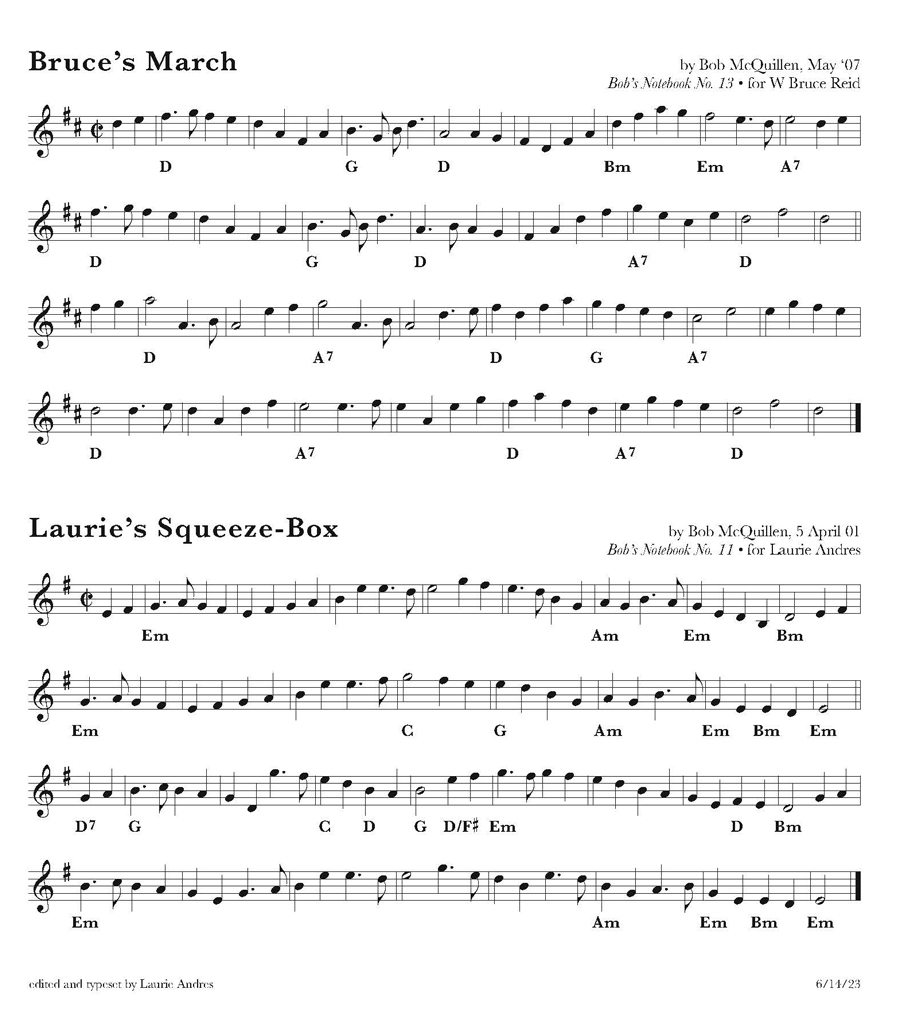 Laurie Andres' chord speculations for Bruce's March and Laurie's Squeezebox